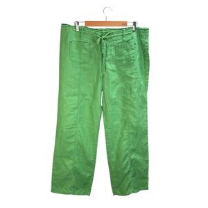 Bright Green Linen Drawstring Waist Wide‎ Leg Pants Casual Resort Wear Size 16
